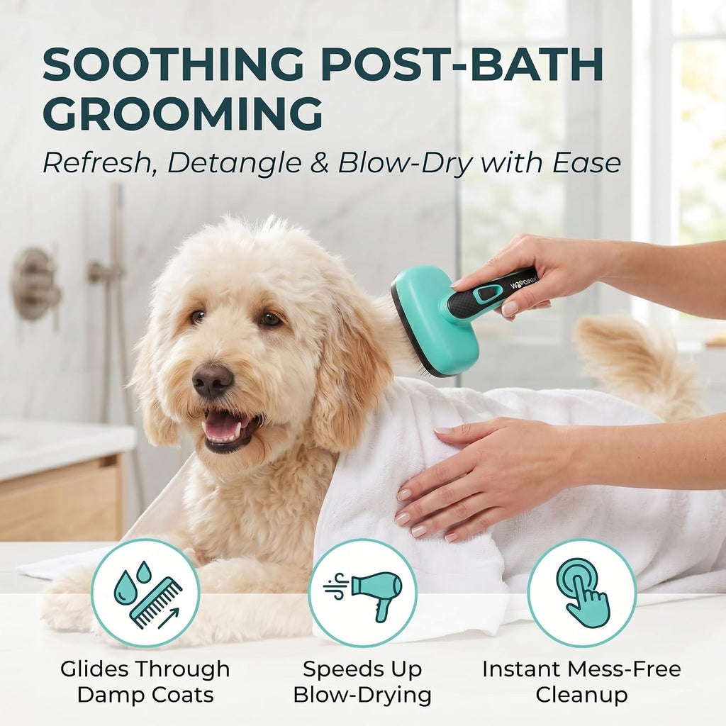 Aqua green slicker brush for short and long haired dogs