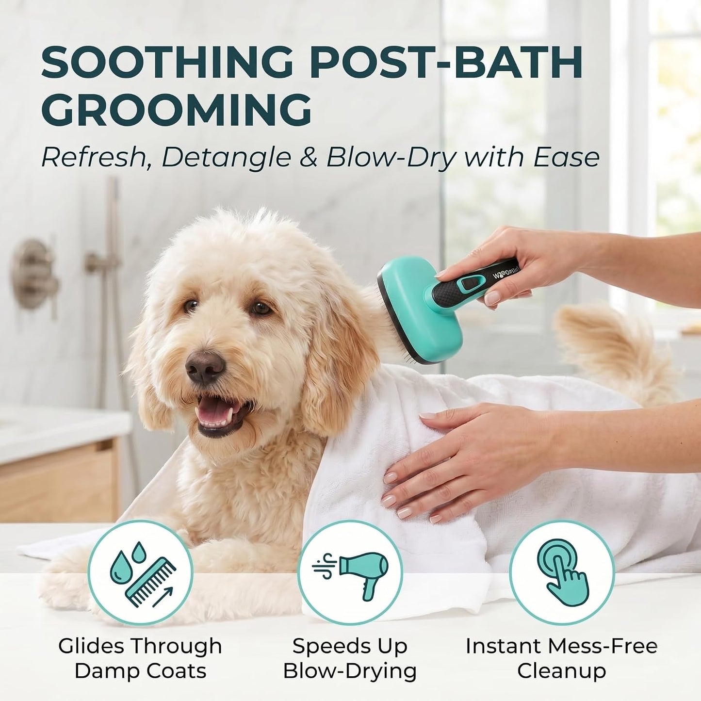 Aqua green slicker brush for short and long haired dogs