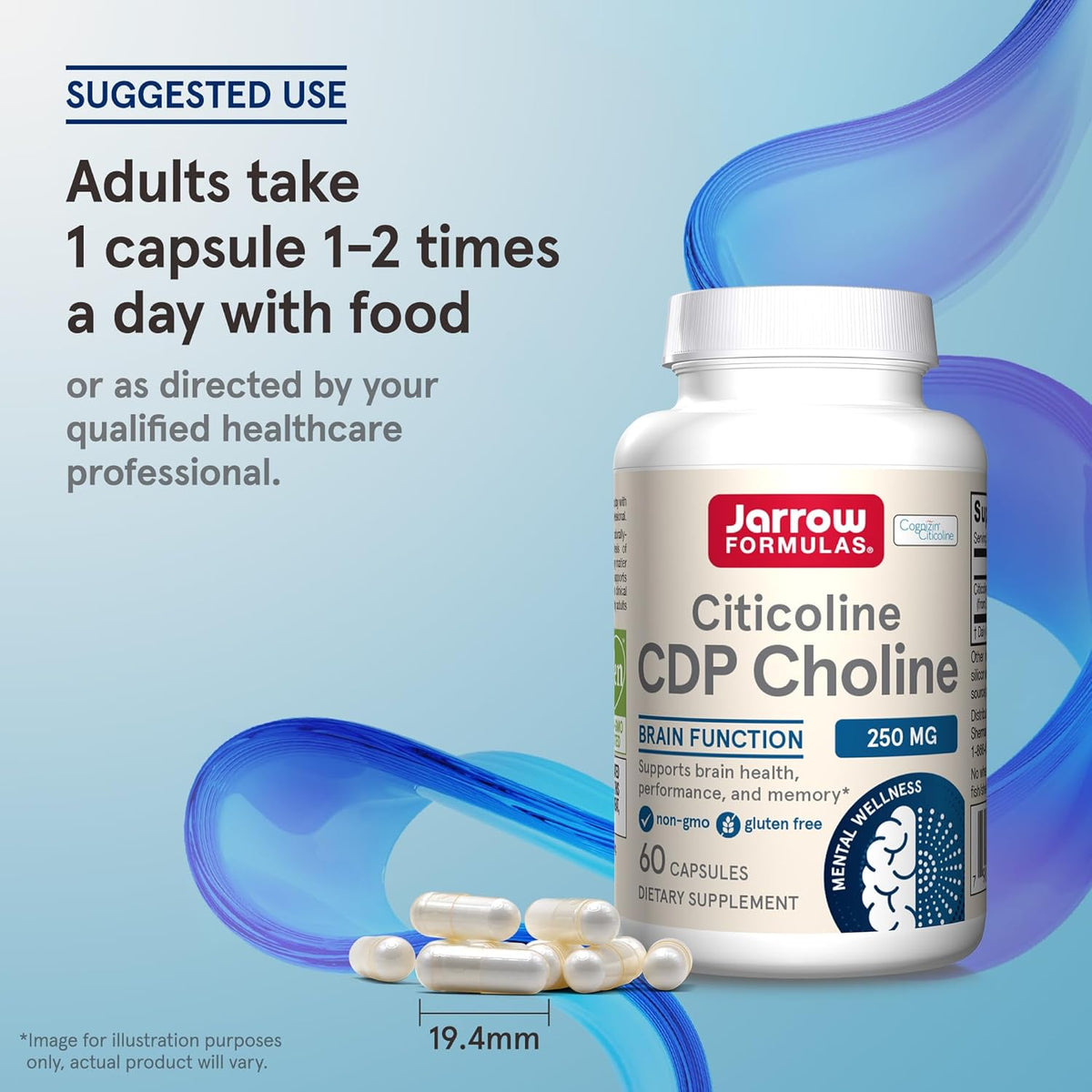 Nutritional facts panel on the back of Jarrow Citicoline 250 milligrams focus improvement supplement.
