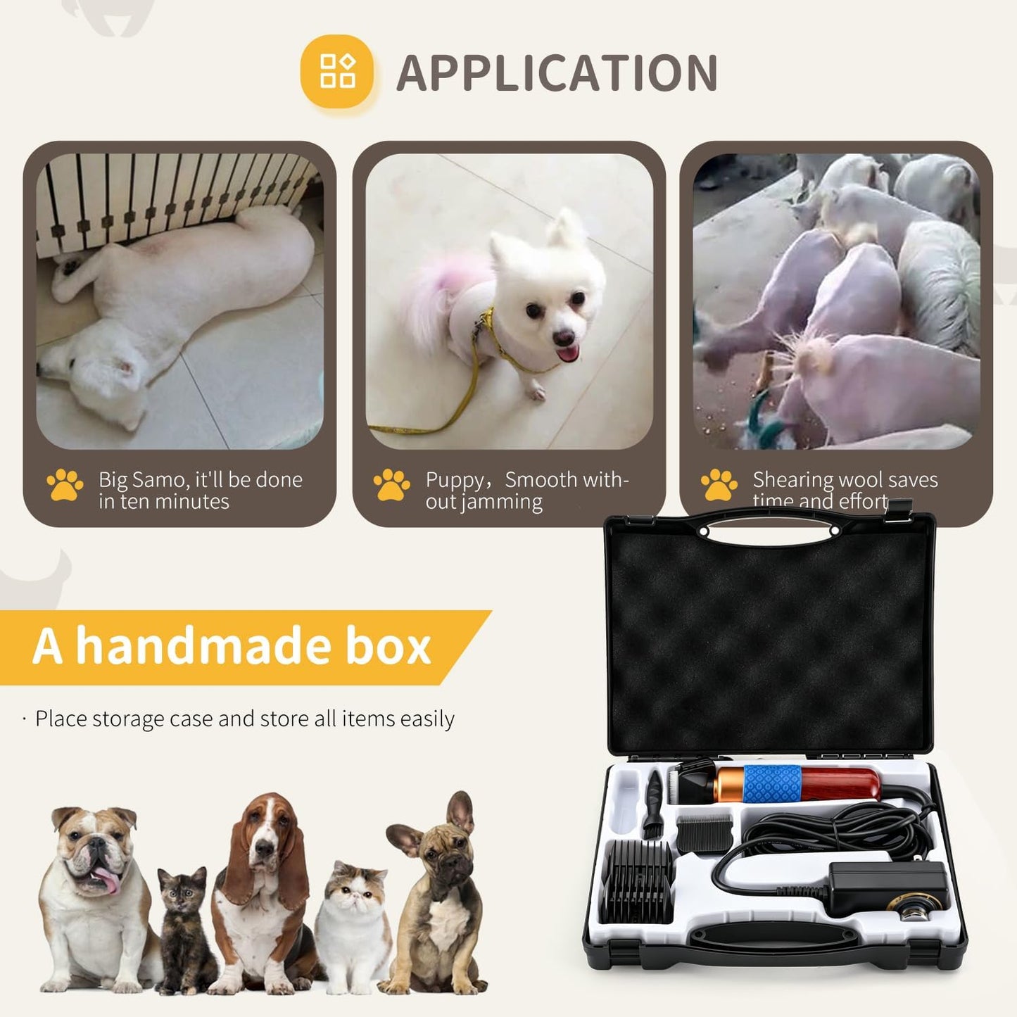Adjustable speed dog grooming clipper with three meter power cable