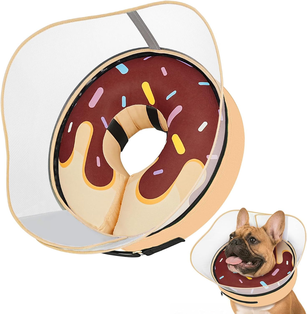Supet Raised Inflatable Dog Cone After Surgery - Adjustable Recovery Donut Collar with Removable Shield to Stop Licking Wounds & Protect Stitches - Soft Dog Cone Alternative for Large Dogs (Brown,XXL) - Image 14