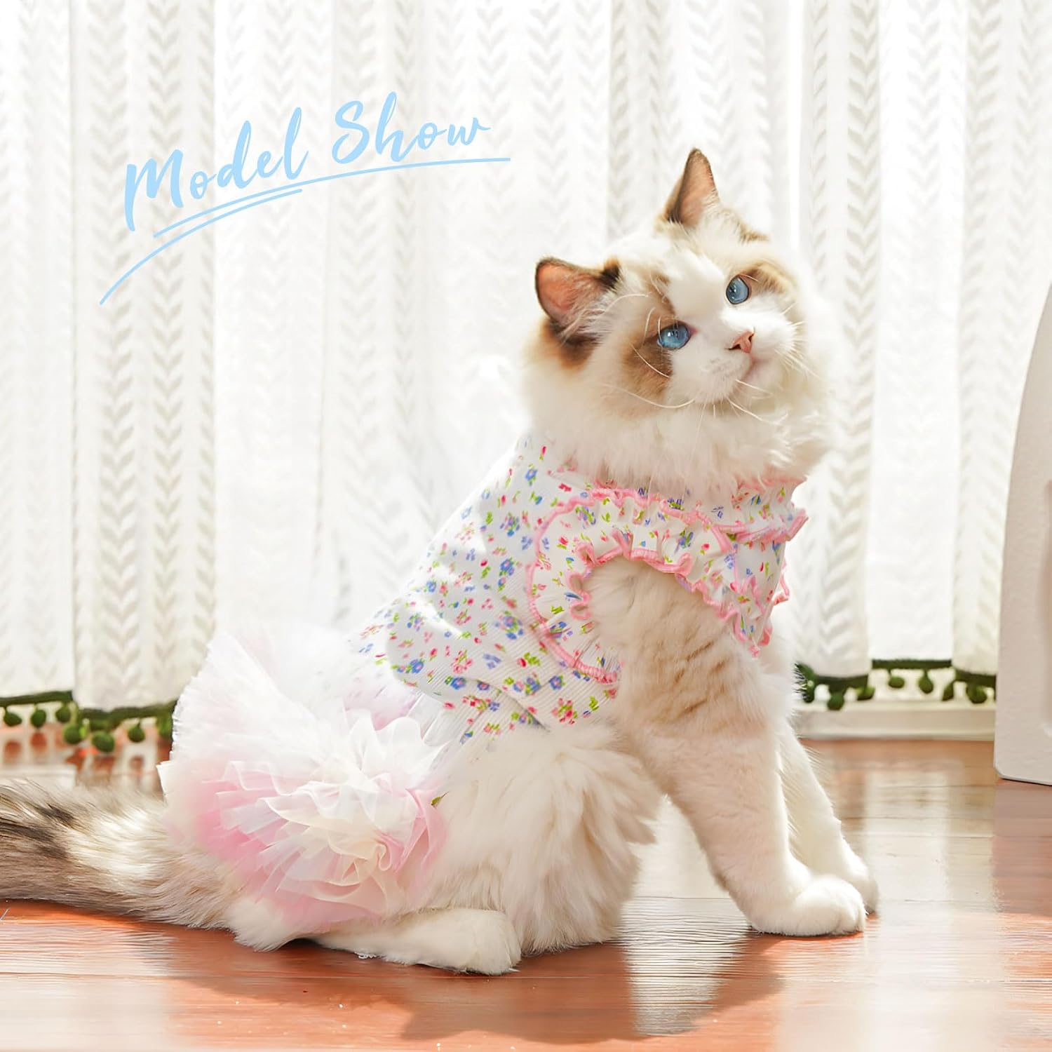 AXIIJGL small breed puppy outfit showing the twelve layer gradient mesh skirt detail.