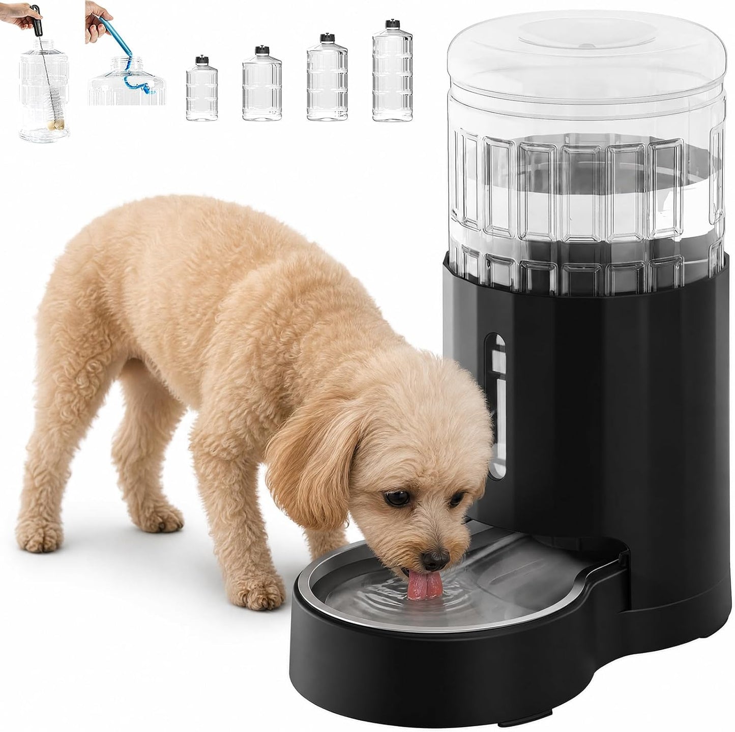 CZPET Dog Water Bowl Dispenser 8L, Wider Mouth & Upgraded Brush for Easy Cleaning Automatic Cat Gravity Refilling Waterer with Removable Stainless Steel Bowl, Large Drinking Area for Multi-Pet (Black) - Image 11