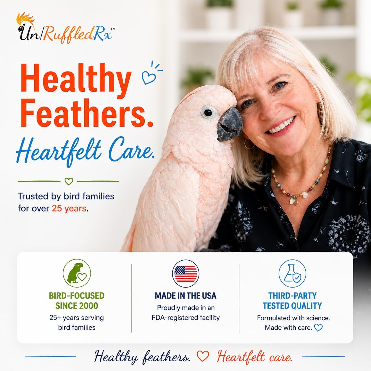 UnRuffledRx FeatherUp powder mixed into wet food for pet parrots