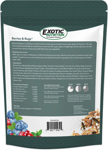 Exotic Nutrition Berries and Bugs label details and nutrition facts