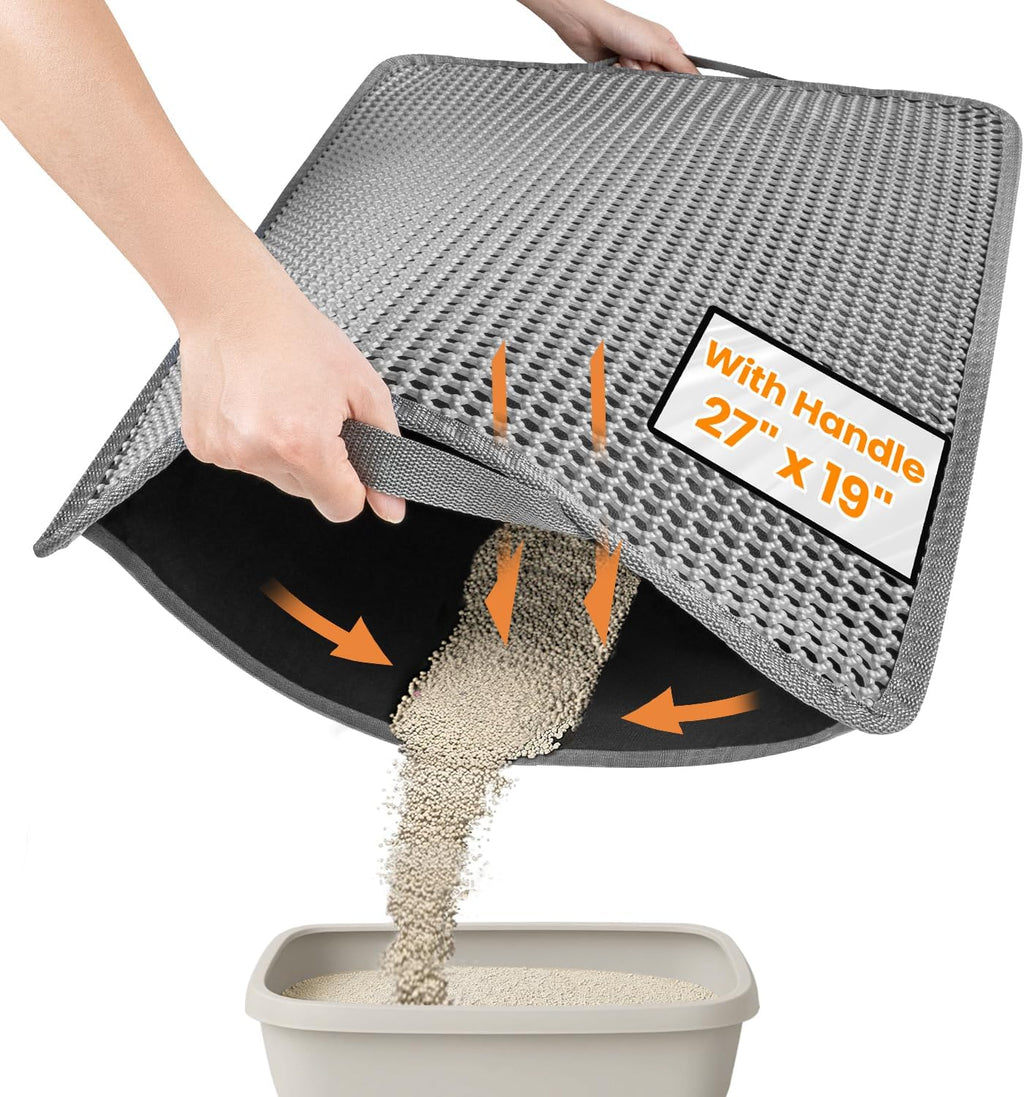Cat Litter Mat Compact Size 23.6"x14.6" for Small Spaces, Upgrade Waterproof Leakproof Back Layer, Honeycomb Trapping Mat, Washable, Easy to Clean, Scatter Control Kitty Litter Matt, Black - Image 9
