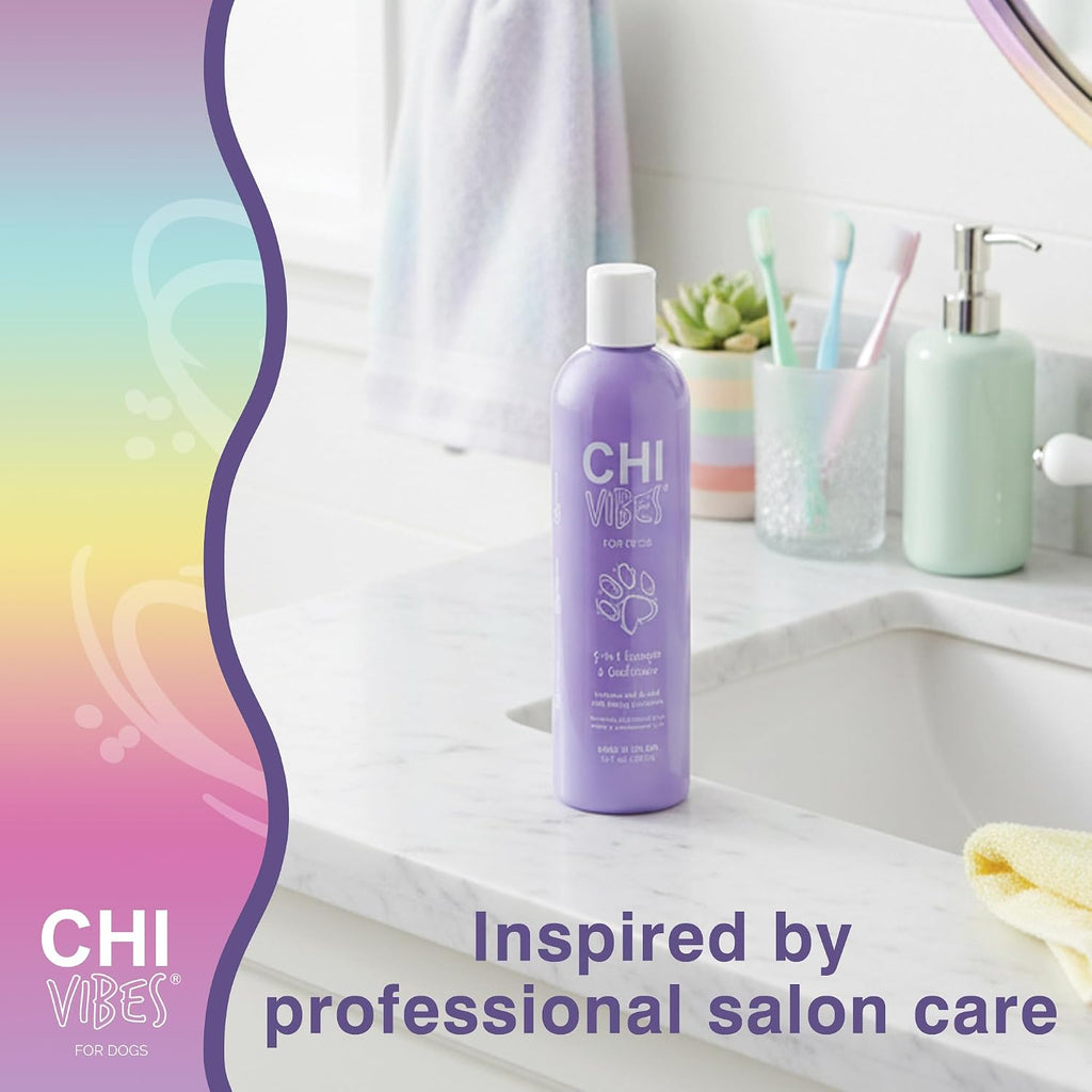 Back label instructions of CHI 5 in 1 pet grooming wash