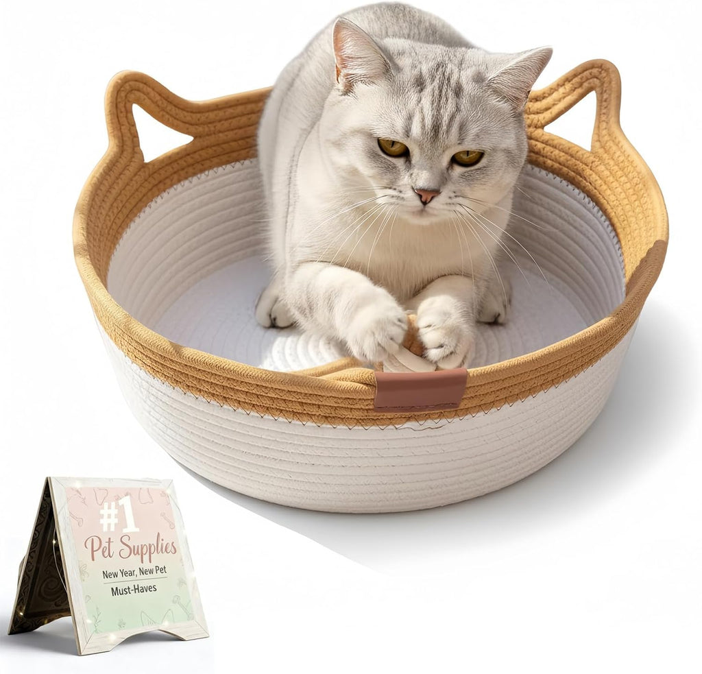 Instinct Basket for Cats - Handwoven Cotton Rope Enrichment Bed with Attached Toy Tail, Scratchable Interactive Pet Nest Features Flexible Walls to Fight Boredom & Protect Furniture (Gray, L) - Image 9