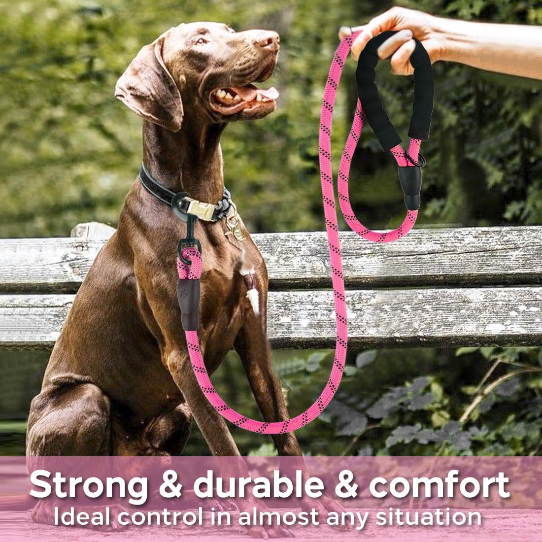 COOYOO six feet rope dog leash with soft foam cushion handle close up detail.