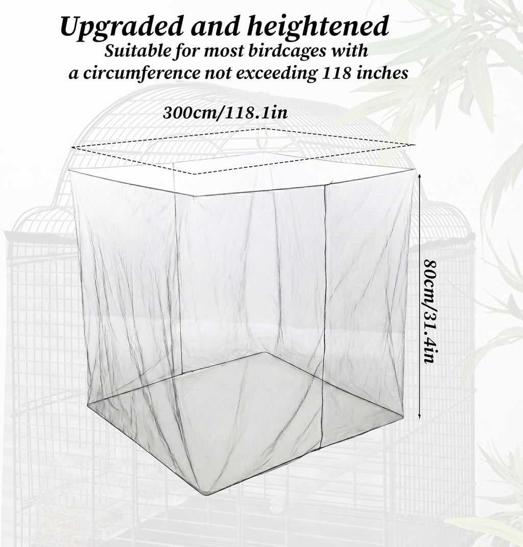 Trinkrittey universal birdcage net mesh skirt installed on a cage