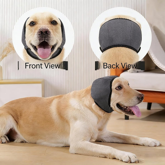 Medium gray waterproof dog ear protection band for bathing and grooming
