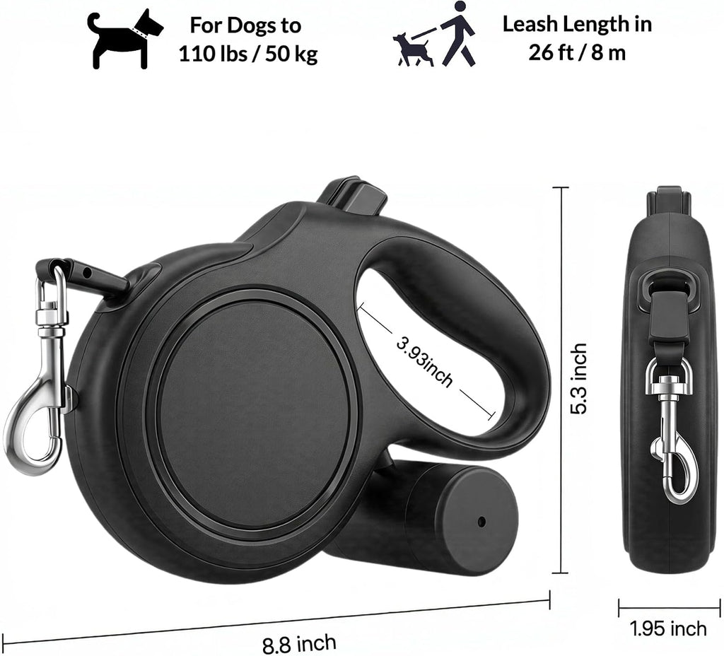 Large dog leash with integrated waste bag dispenser