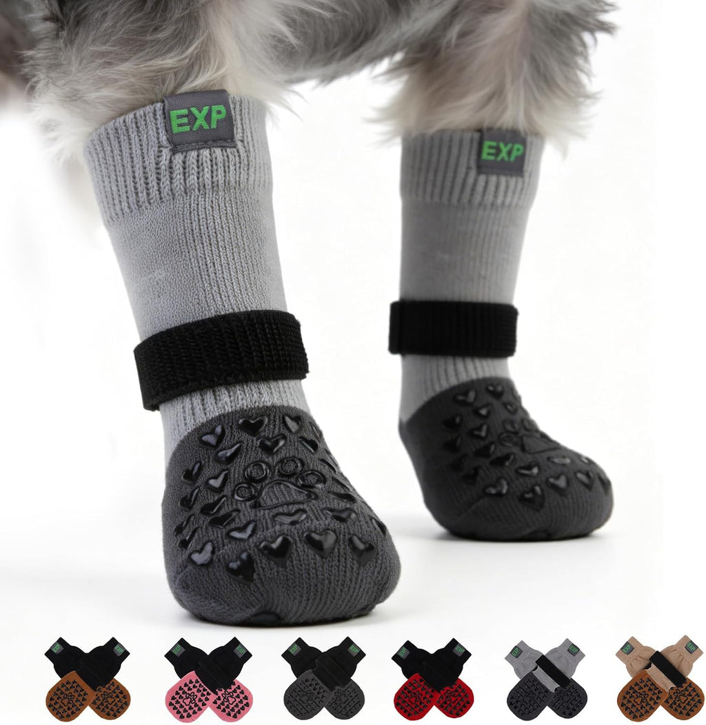 Expawlorer anti slip dog socks grey small front view