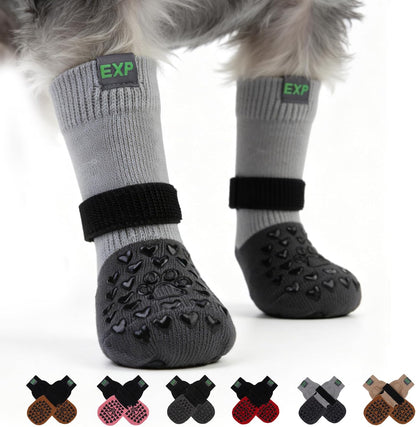 Expawlorer anti slip dog socks grey small front view