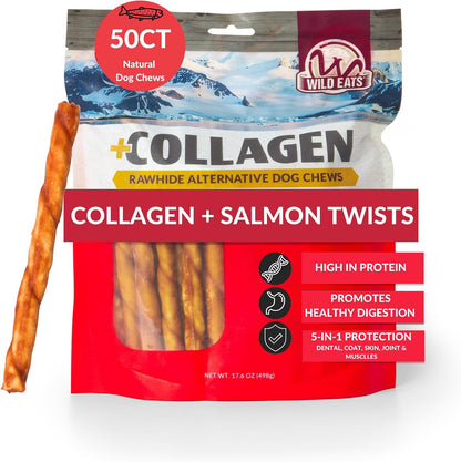 Wild Eats Salmon Collagen Sticks for Dogs (75 Pack, 0.6 cm Wide) Long Lasting Dog Chews No Hide Dog Treat Bully Stick Alternative, Rawhide Free, Grain Free, High Protein - Image 11