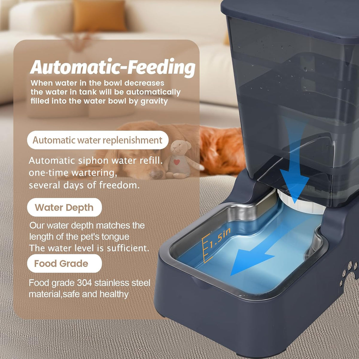 Large capacity cat automatic food feeder with transparent reservoir