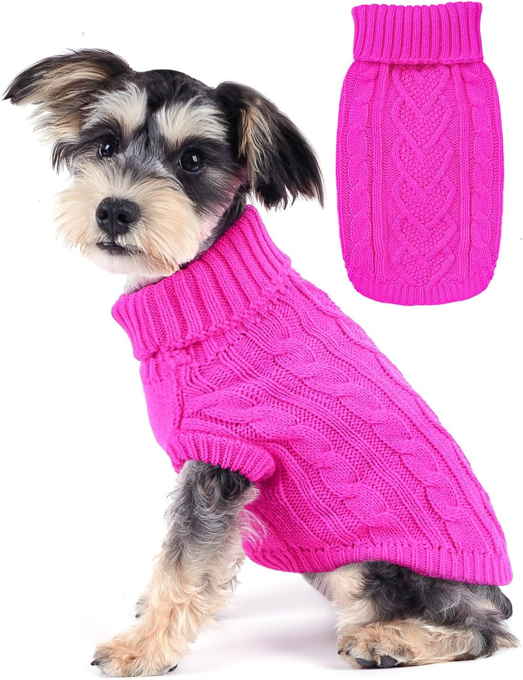 Puppishy dog sweater front view of rose pink knitwear for small dogs