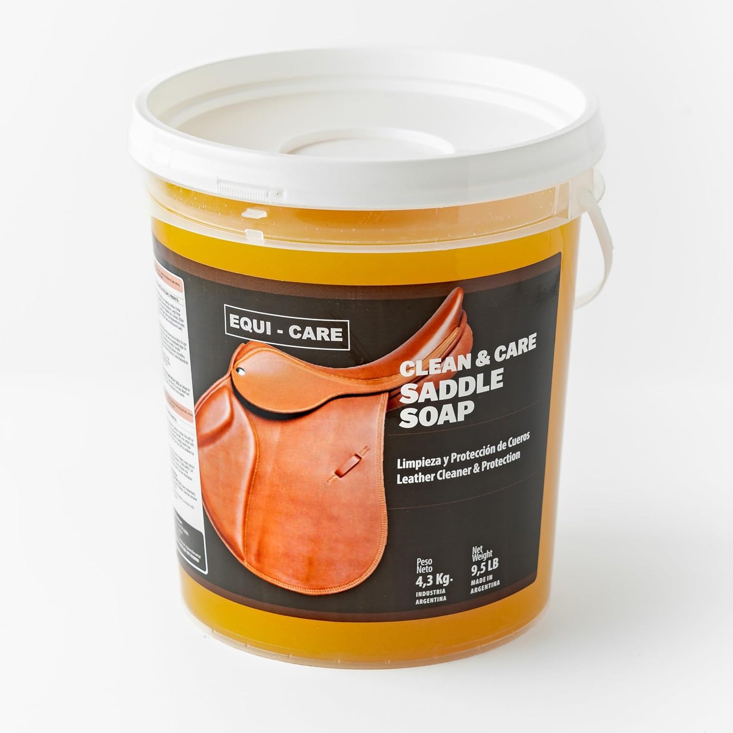 Equi-Care glycerin based soap formula being applied to an equestrian leather saddle.