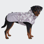 Reflective dog raincoat high visibility strips illuminated during a nighttime walk.