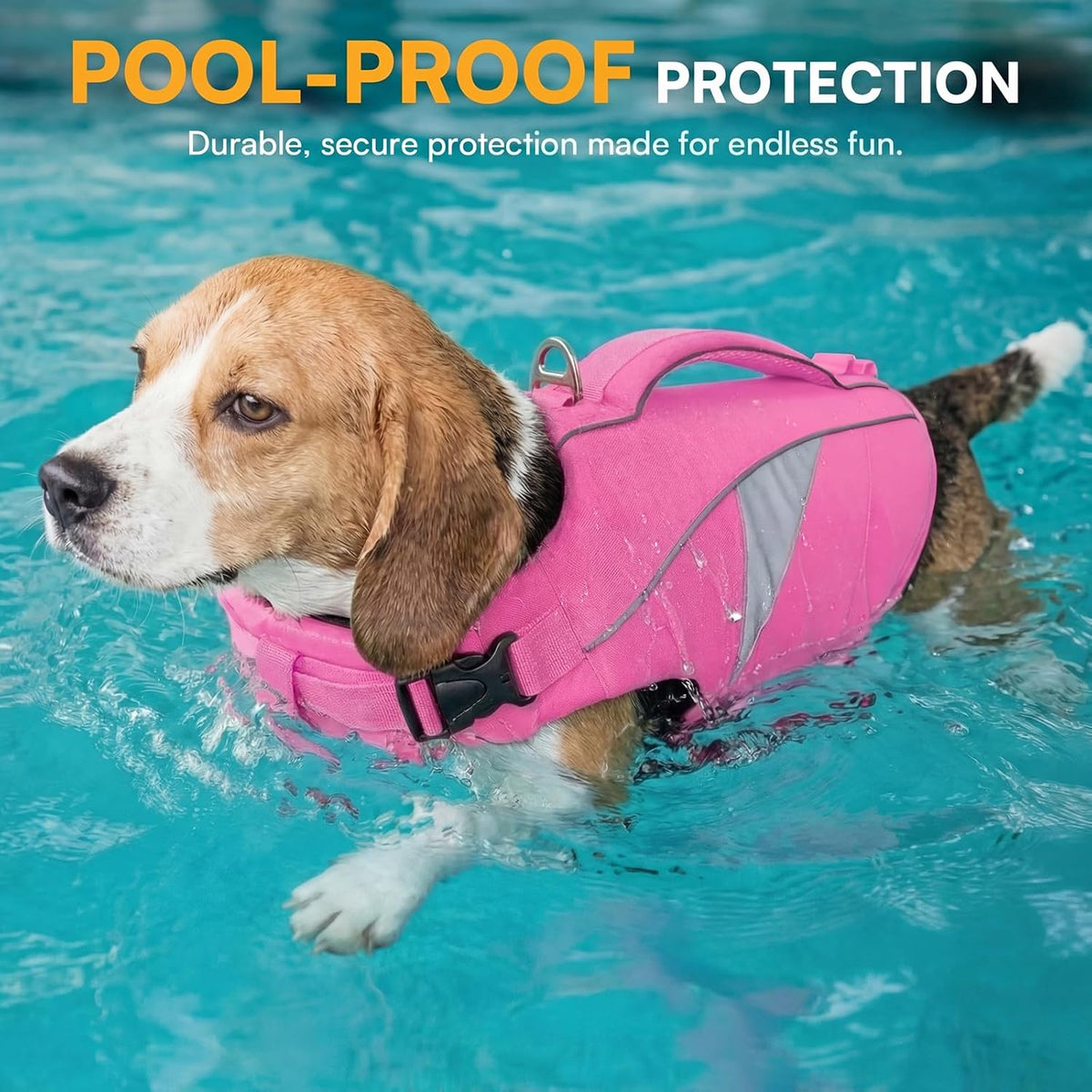 Medium size Queenmore dog life jacket side view showing chest girth fit.
