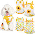 Frienda 4 pieces dog clothes set front view showcasing the vibrant sunflower dress on a puppy.