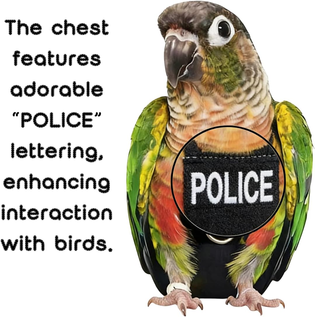 Durable metal ring parrot harness on a police cosplay bird suit