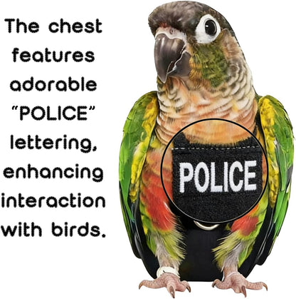 Durable metal ring parrot harness on a police cosplay bird suit