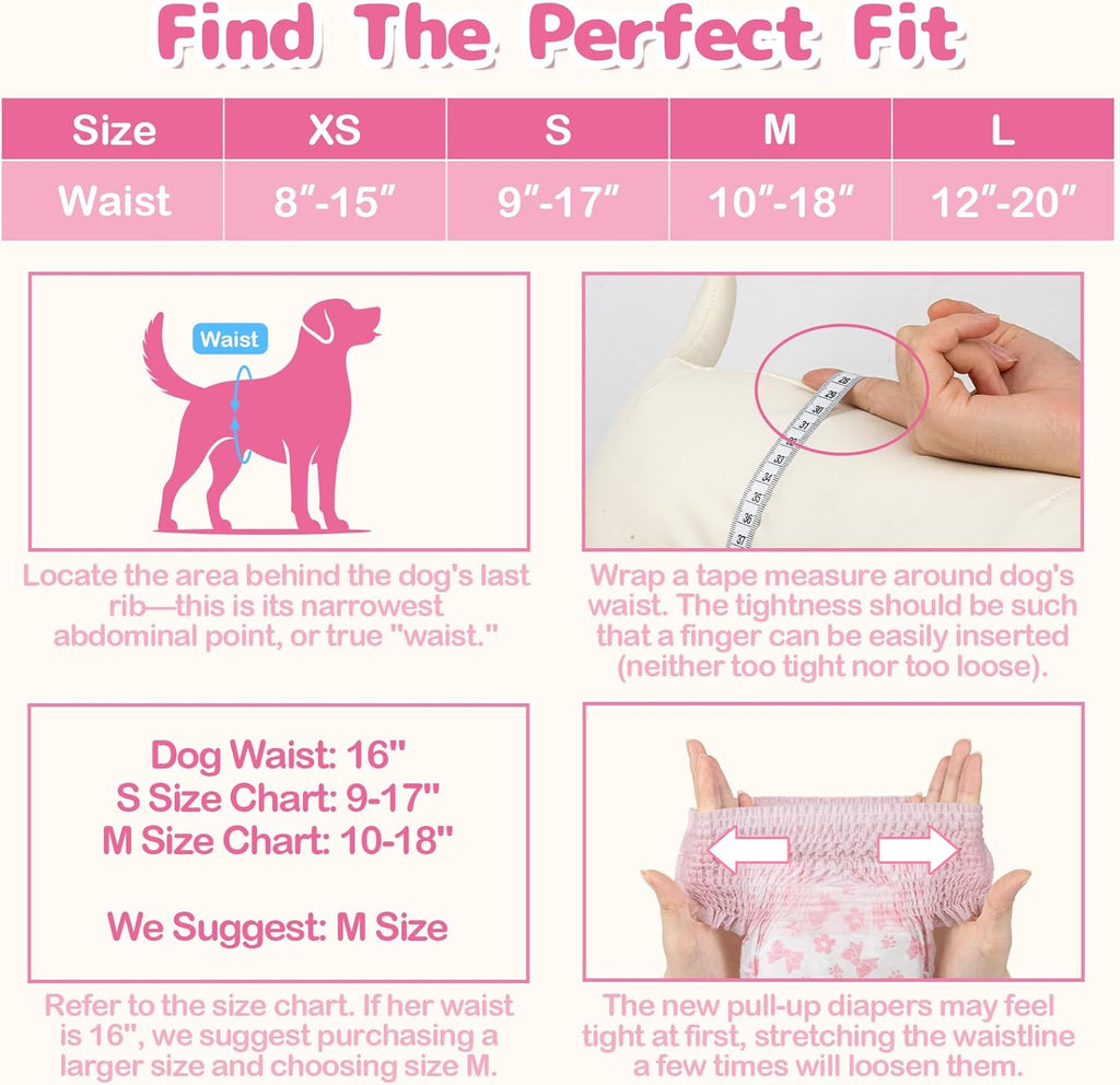 Dono female puppy diapers showing the 360 degree stretchy elastic waistband mechanism