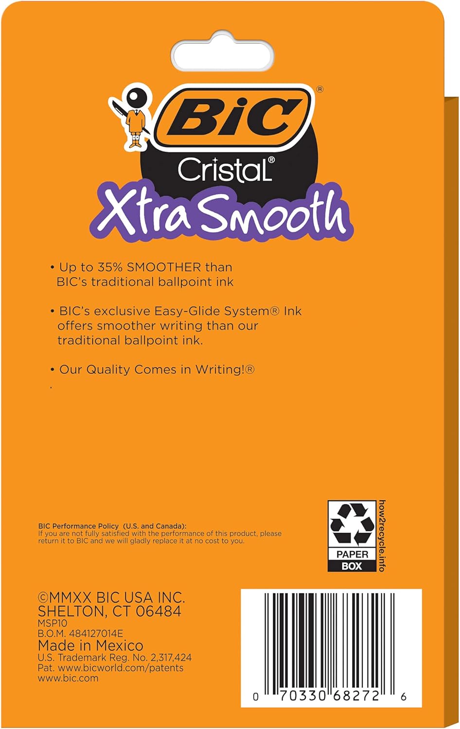 Ten count pack of imported BIC Cristal black ink pens featuring smooth easy glide system writing technology