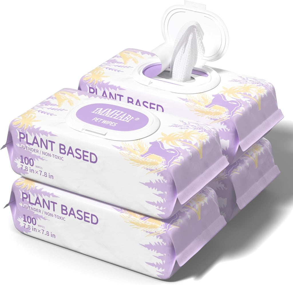 Immhabi lick safe lavender dog wipes 400 count bulk pack front view