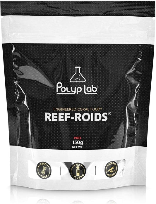 Polyp Lab Professional Reef Roids 150 Grams pouch front view showing engineered coral food packaging.
