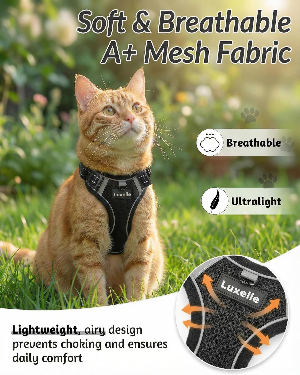 Luxelle kitten harness with built in tracker pocket close up