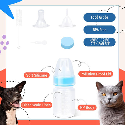 DEMORA Kitten Bottle Feeding Kit, Graduated Nursing Feeding Bottles for Pet Kitten Puppy Hamster Rabbit with Two Kinds of Replaceable Nipples Feeder (Clear, 2 oz) - Image 6