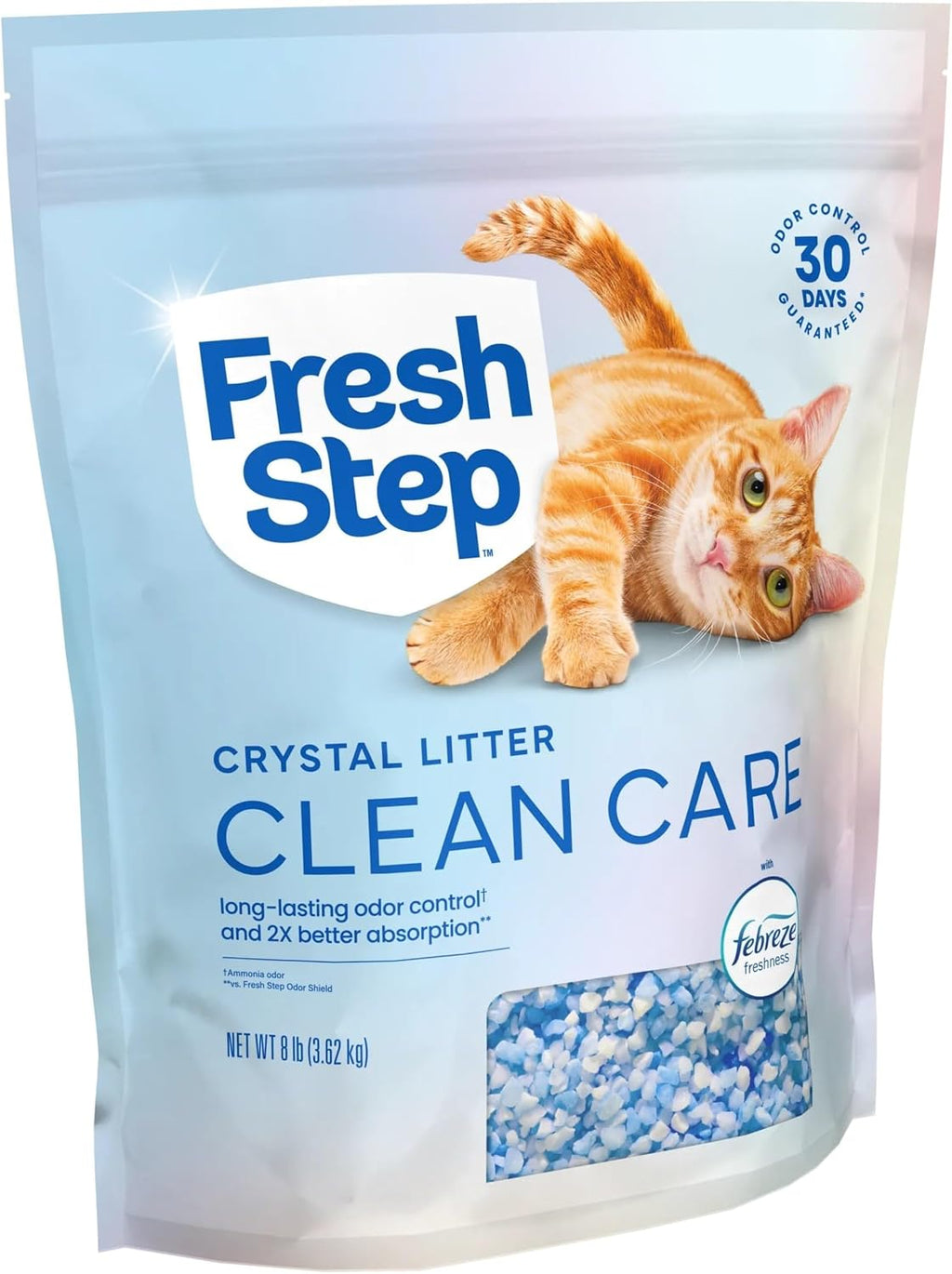 Fresh Step Clean Care Crystsal Cat Litter with Febreze Freshness, Ammonia Block Technology, Lightweight Fresh Step Crystals, Low Dust, 8 lb. Bag, Pack of 2 - Image 9