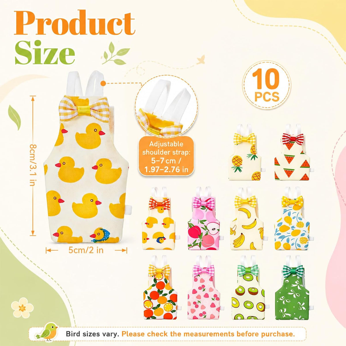10PCS Bird Diapers, Reusable Parrot Diaper with Waterproof Inner - Image 7