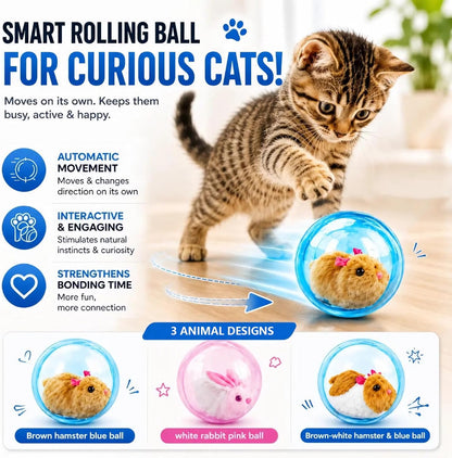 Side view of Sidmund cat ball with realistic plush mouse inside