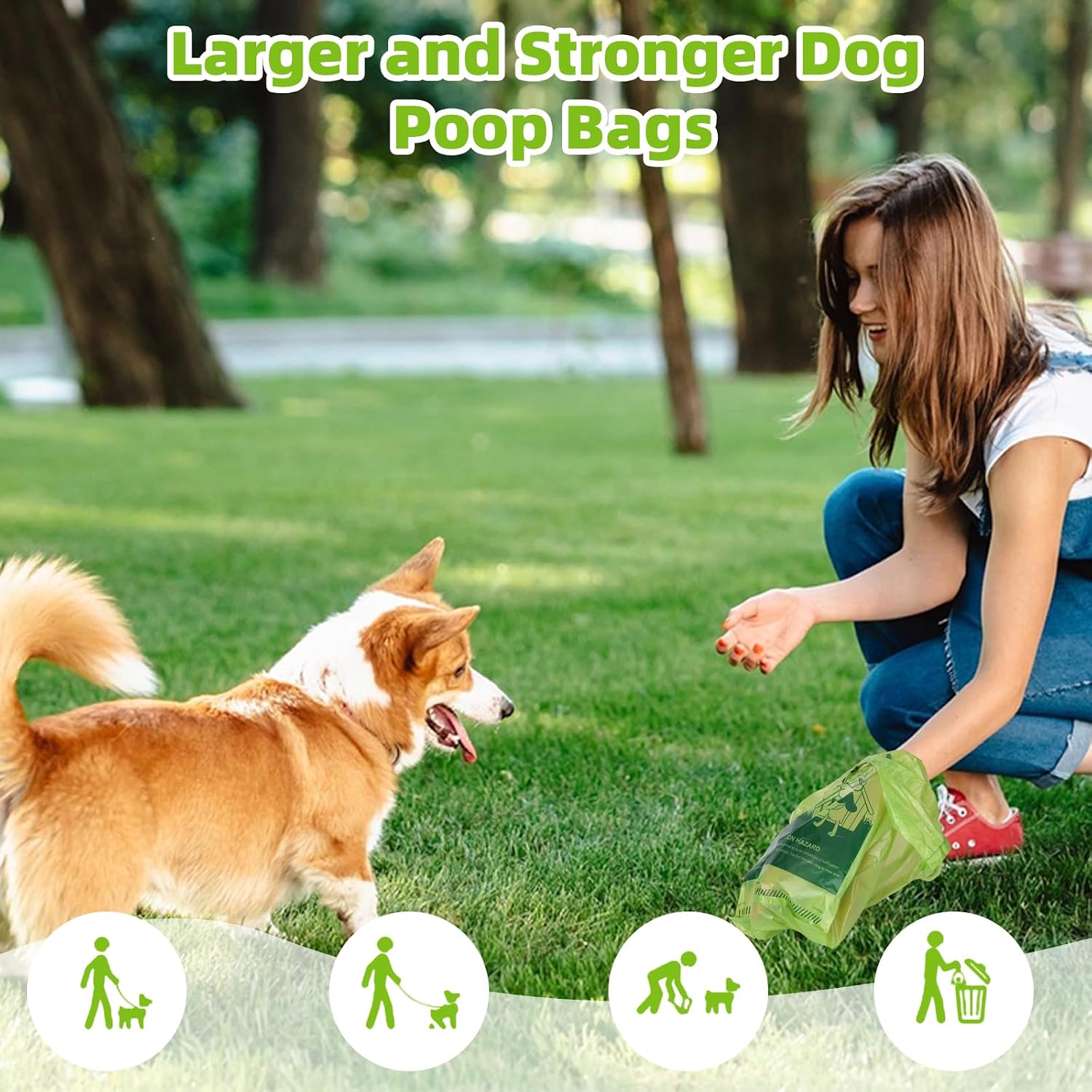 Close up of the easy tie handle feature on dog waste bags