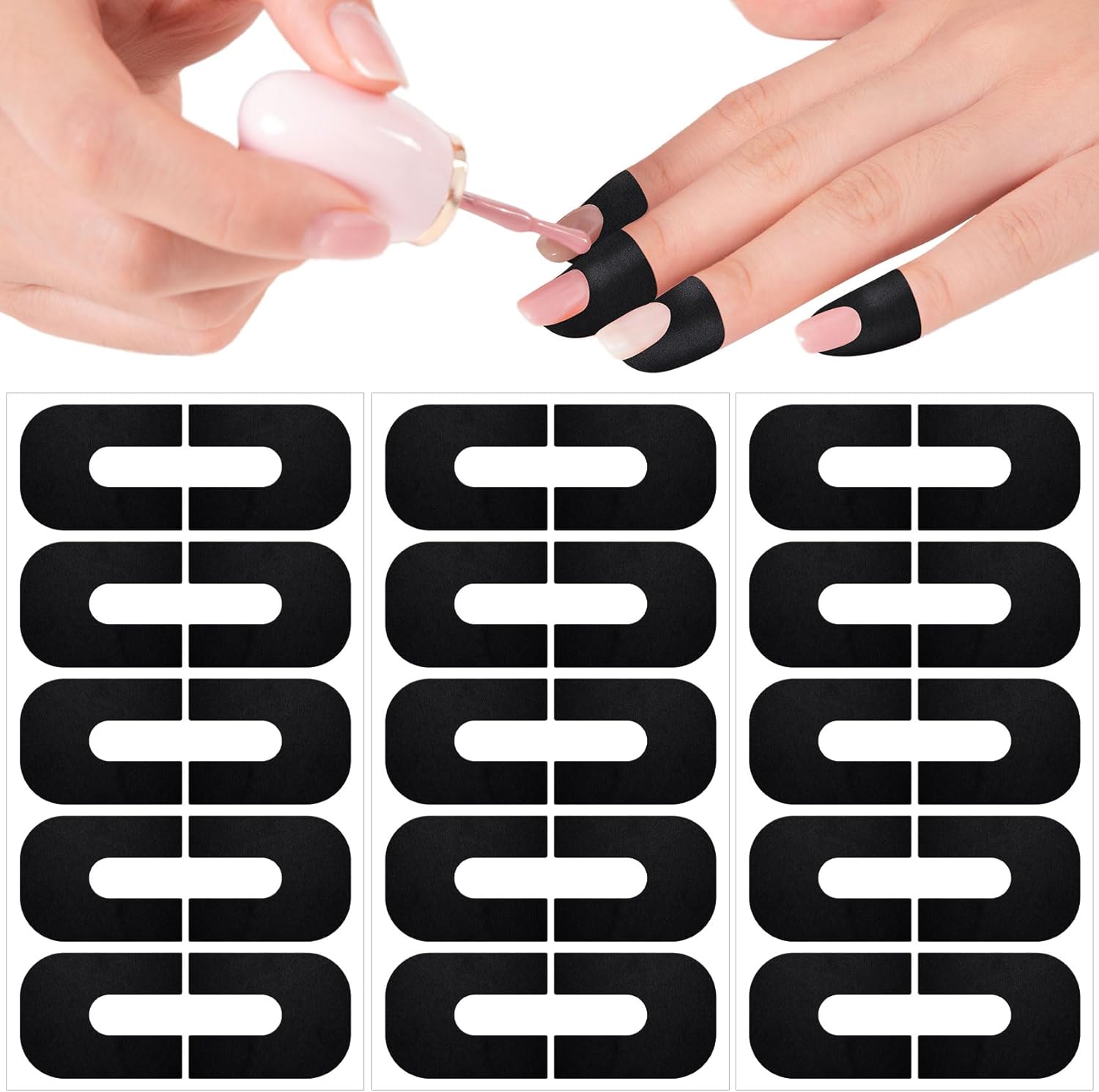 Isslly 30 Piece Nail Polish Protector front packaging view highlighting U-shaped black cuticle guard stickers