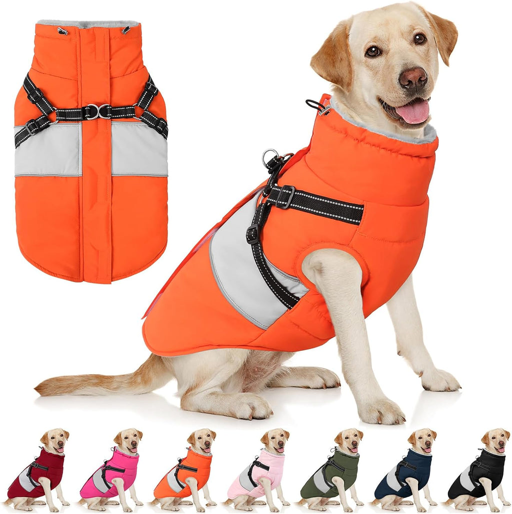 AOFITEE Dog Coat, Large Dog Jacket, Dogs Coat with Harness Built in, Reflective Waterproof Dogs Jackets Winter with Furry Collar, Warm Polar Fleece Pet Sweater Snowsuit for Doberman, Great Dane XXXL - Image 10
