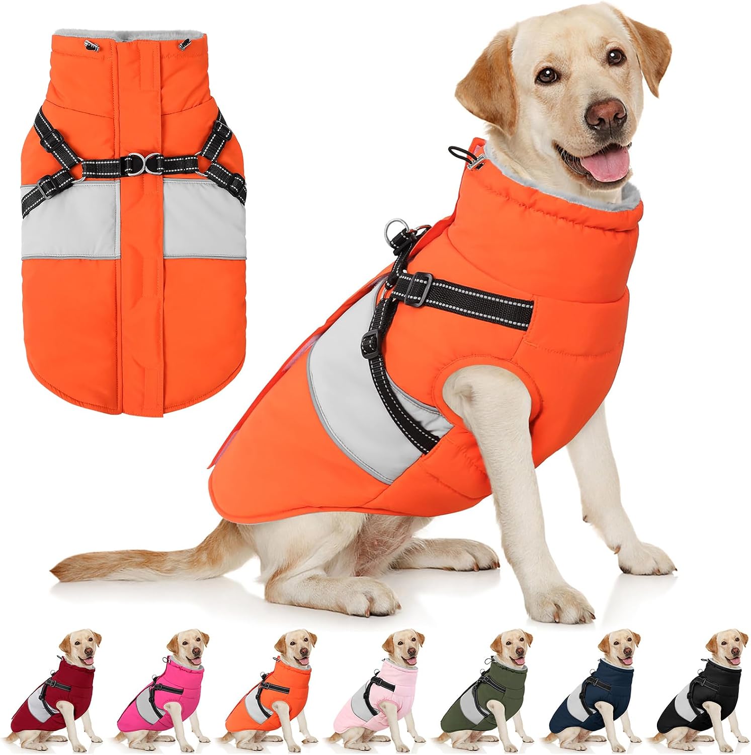 AOFITEE Dog Coat, Large Dog Jacket, Dogs Coat with Harness Built in, Reflective Waterproof Dogs Jackets Winter with Furry Collar, Warm Polar Fleece Pet Sweater Snowsuit for Doberman, Great Dane XXXL - Image 10