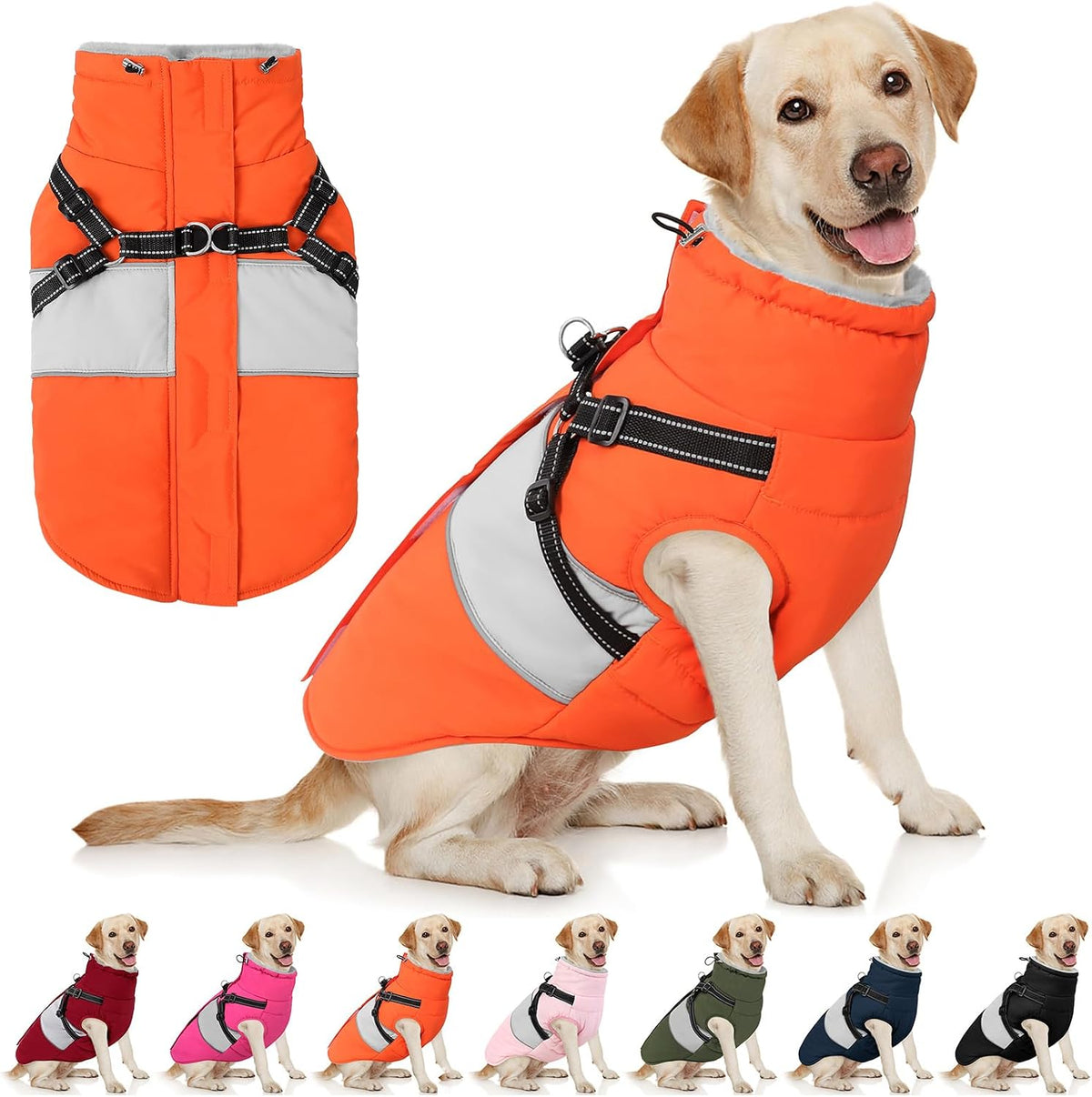AOFITEE Dog Coat, Large Dog Jacket, Dogs Coat with Harness Built in, Reflective Waterproof Dogs Jackets Winter with Furry Collar, Warm Polar Fleece Pet Sweater Snowsuit for Doberman, Great Dane XXXL - Image 10