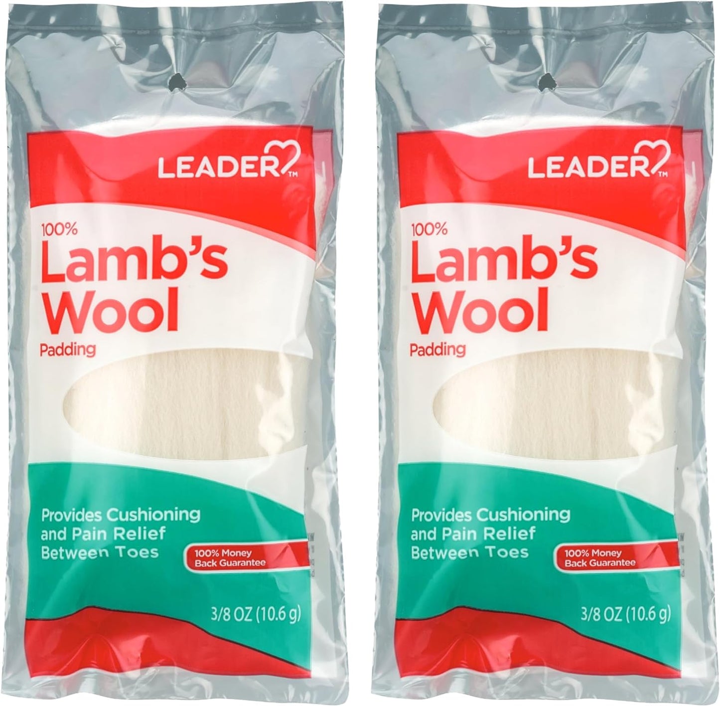 Leader 100 Percent Lambs Wool Padding front packaging view for toe pain relief
