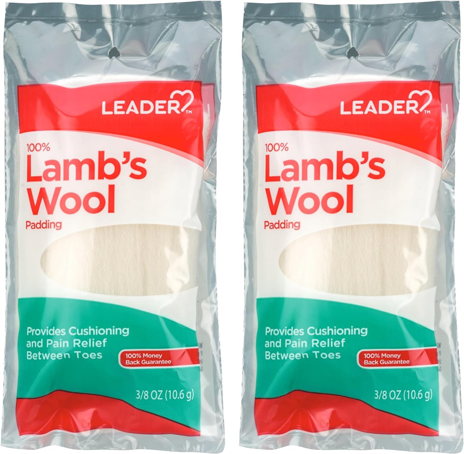 Leader 100 Percent Lambs Wool Padding front packaging view for toe pain relief