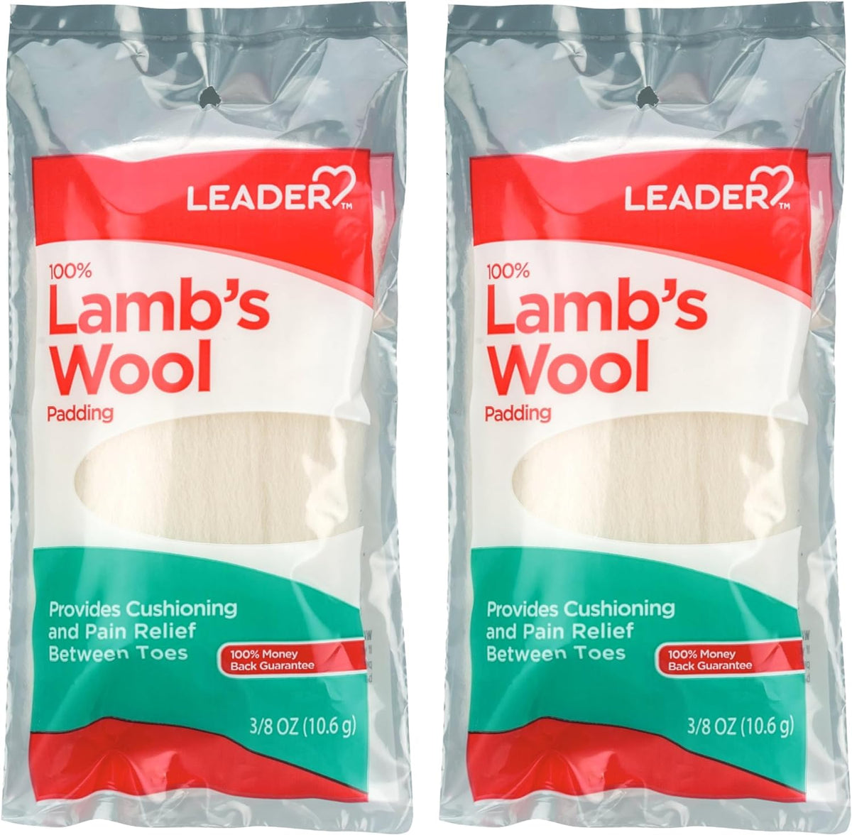 Leader 100 Percent Lambs Wool Padding front packaging view for toe pain relief