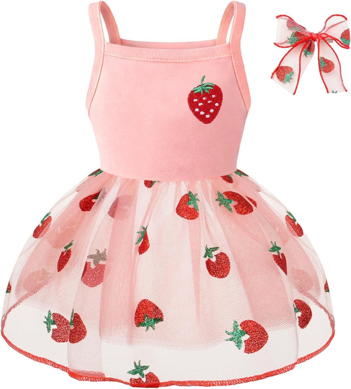 Cute Dog Dress Clothes for Small Dogs Girl with Strawberry Embroidery Soft Princess Puppy Small Cat Dog Clothes Outfit for Chihuahua Yorkie Daily Wear & Party - Image 9