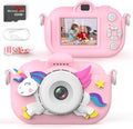 Xoieod kids camera for girls front view showing pink silicone unicorn protective case
