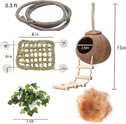 Handwoven seagrass hammock for lizard and gecko habitat