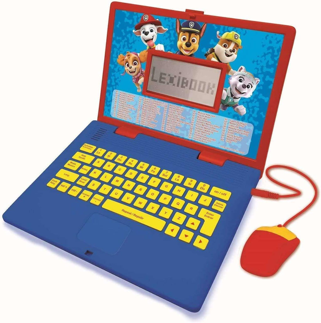 Lexibook Paw Patrol educational bilingual laptop front view displaying Chase and Marshall graphics