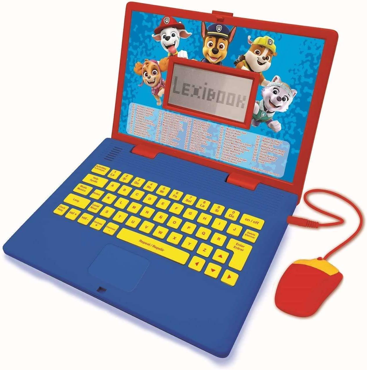 Lexibook Paw Patrol educational bilingual laptop front view displaying Chase and Marshall graphics
