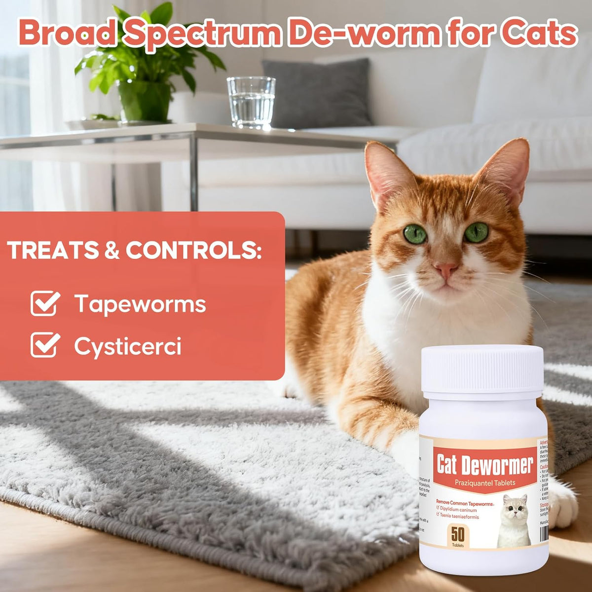 Hgdsyka feline deworming tablets for tapeworms and hookworms
